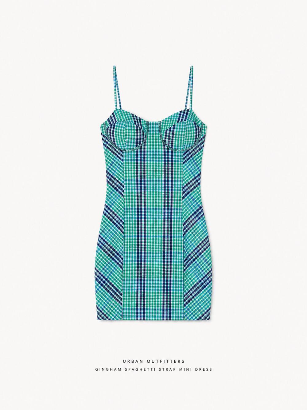 Urban Outfitters Gingham Spaghetti Strap Mini Dress Green Blue Size Small